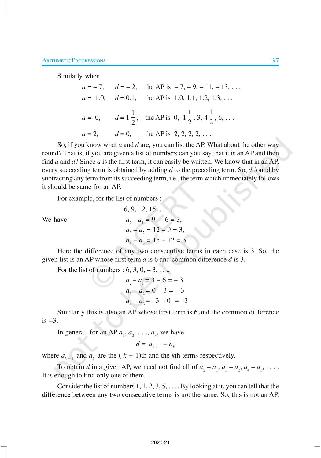 Arithmetic Progressions - NCERT Book Of Class 10 Mathematics